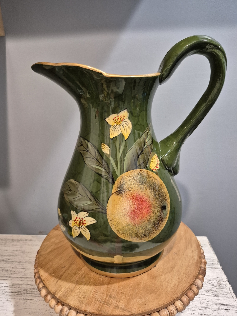 Vintage Raymond Waites for Toyo Dark Botanical Ceramic Pitcher Vase